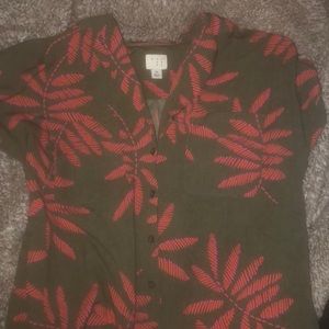 Palm Leaf Button Up Rolled Sleeve Tee